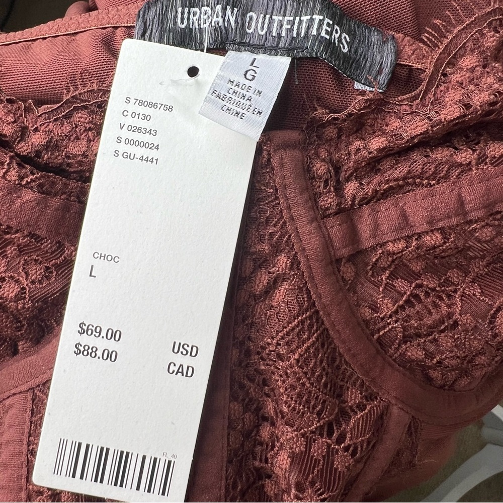 Urban Outfitters Chocolate Brown Lace Bustier Sleeveless Mini Dress Sz L NWT - Picture 8 of 16